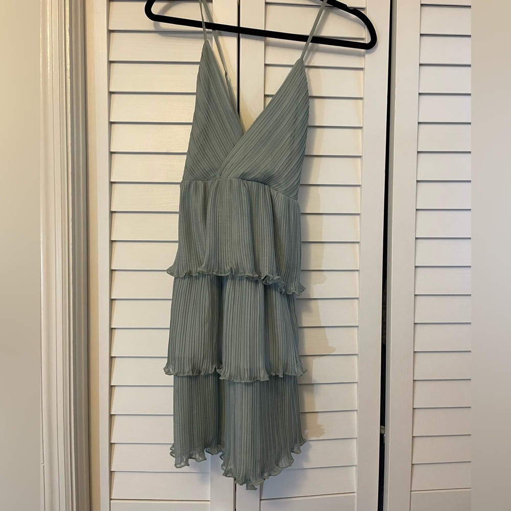 Blue tiered ruffle mini dress